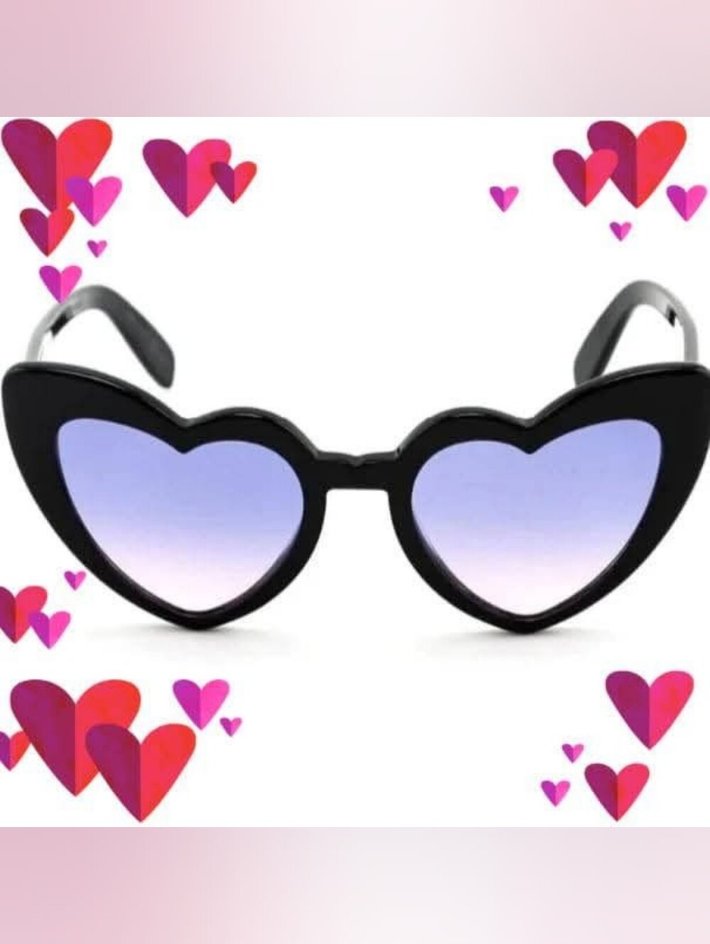 Women's YSL Heart-Shaped Black Sunglasses with Purple Gradient Lenses